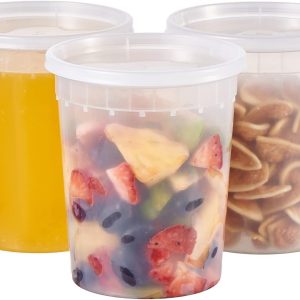 32oz Plastic Deli Containers, 24 Sets - Leakproof, Stackable, BPA Free, Microwavable, Freezer Safe