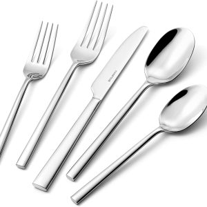 KINGSTONE Silverware Set, 40-Piece Forged Flatware Set Cutlery Set Premium Stainless Steel, Service for 8, for Kitchen, Home, Wedding, Party, Mirror Polished and Dishwasher Safe